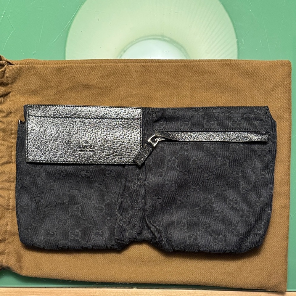 GUCCI Monogram Double Pocket Belt Bag Black